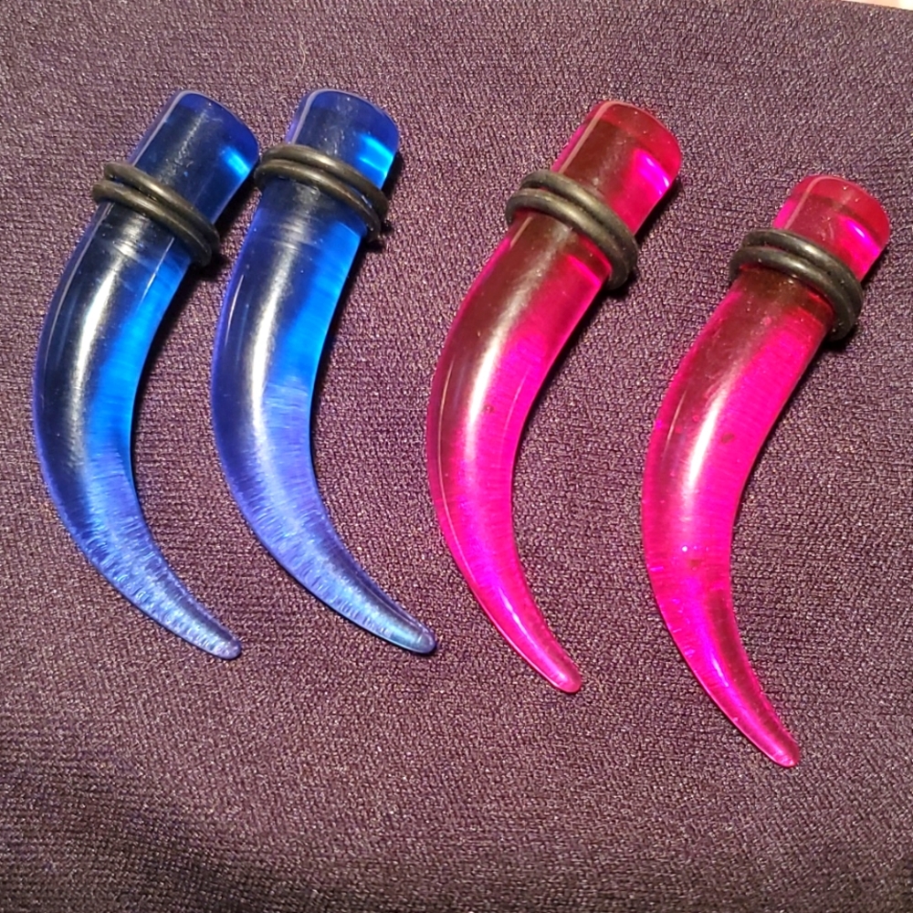 Blue, pink translucent Tapers 2 pair ear plugs body piercing jewelry 00 gaug…